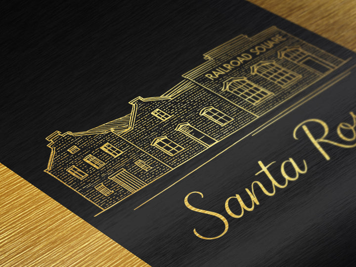Santa Rosa California Art, Metallic Gold Art, Wood Framed Art, Metal Art, Modern Wall Art, Graduation Travel Gift, Home Decor