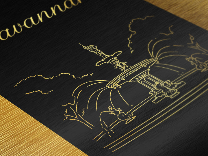 Savannah Georgia Travel, Metallic Gold Print, Wood Framed Art, Metal Art, Minimalist Wall Art, Honeymoon Gift, Bedroom Decor