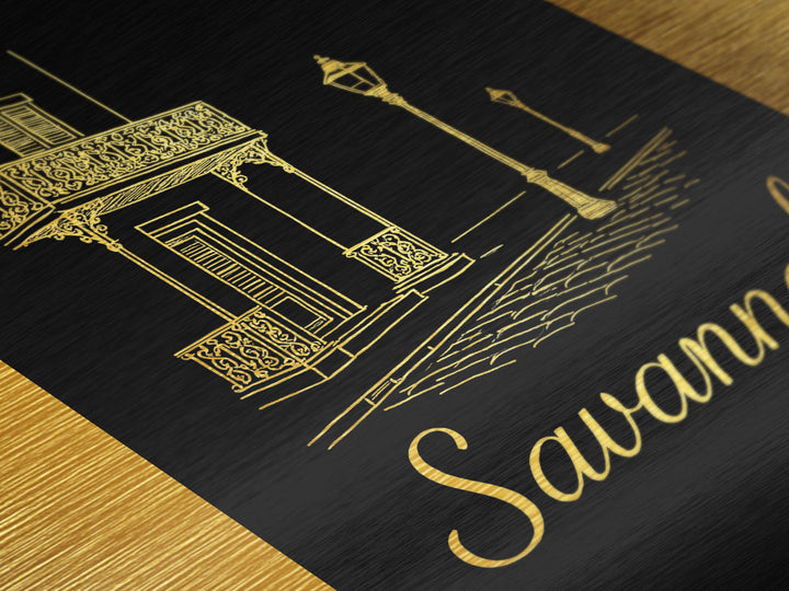 Savannah Georgia Art, Metallic Gold Art, Wood Framed Art, Metal Art, Modern House Art, Birthday Travel Gift, Living Room Decor