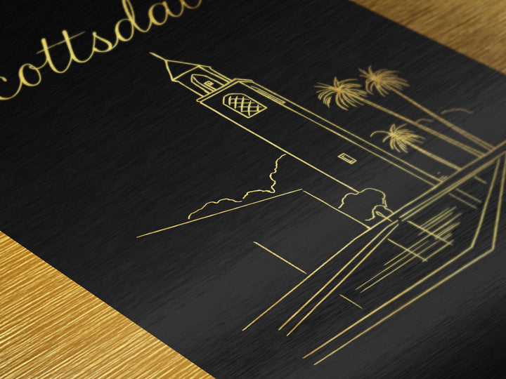 Scottsdale Arizona Art, Metallic Gold Art, Wood Framed Art, Metal Art, Modern Wall Art, Adventure Lover Gift, Bedroom Decor