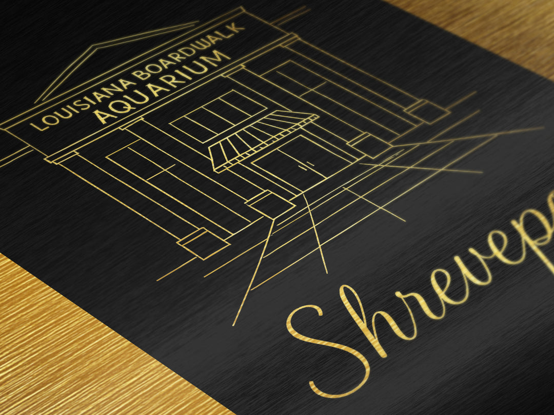 Shreveport Louisiana Travel, Metallic Gold Print, Wood Framed Art, Metal Art, Modern Wall Art, Graduation Travel Gift, Home Decor
