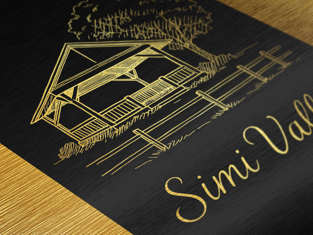 Simi Valley California Travel, Metallic Gold Print, Wood Framed Art, Metal Art, Modern Wall Art, Honeymoon Gift, Bedroom Decor