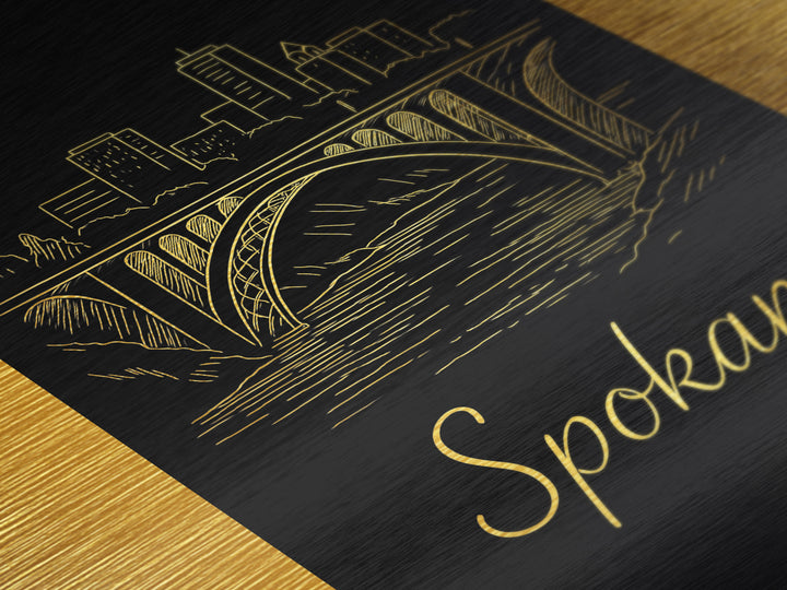Spokane Washington Art, Metallic Gold Art, Wood Framed Art, Metal Art, Modern House Art, Honeymoon Gift, Living Room Decor