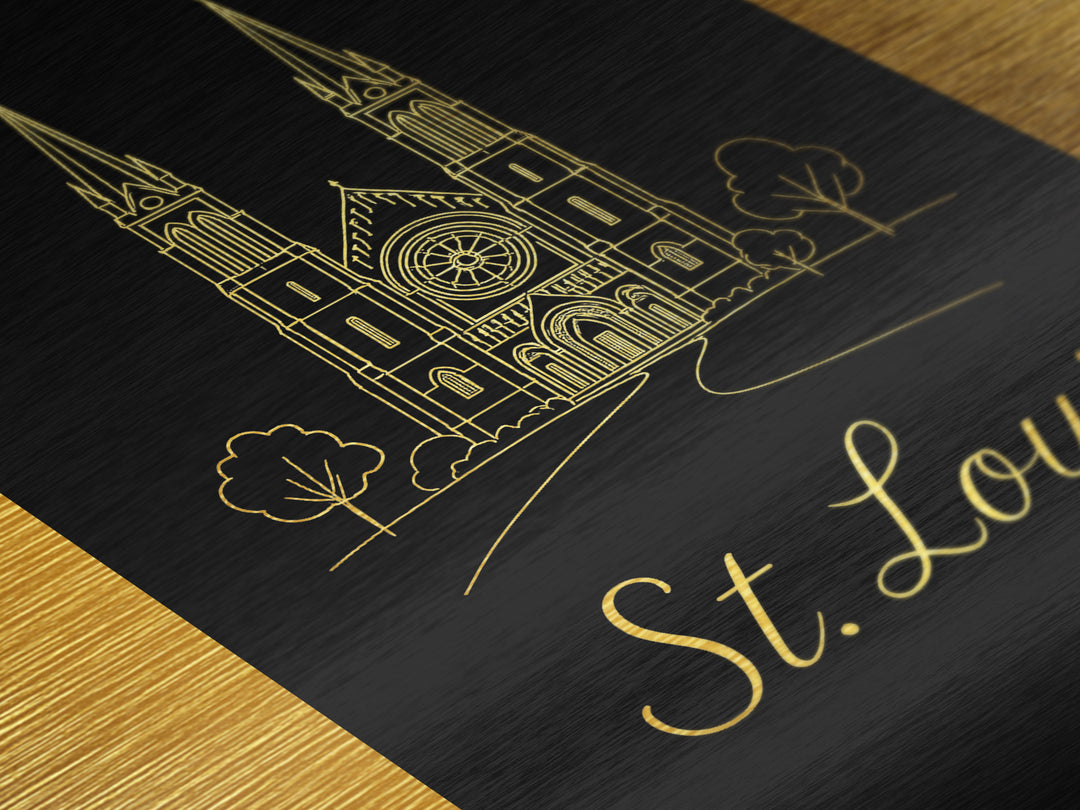 St Louis Missouri Travel, Metallic Gold Print, Wood Framed Art, Metal Art, Minimalist Wall Art, Destination Gift, Bedroom Decor