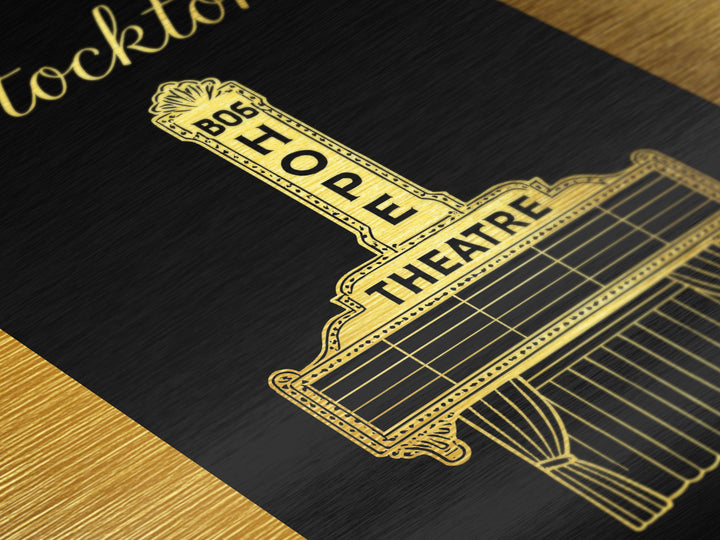 Stockton California Travel, Metallic Gold Print, Wood Framed Art, Metal Art, Modern Wall Art, Anniversary Travel Gift, Living Room Decor