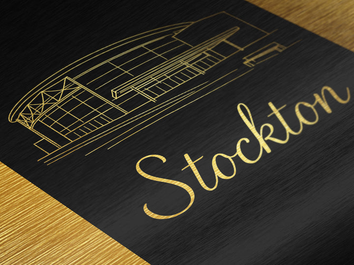 Stockton California Art, Metallic Gold Art, Wood Framed Art, Metal Art, Modern Wall Art, Graduation Travel Gift, Office Decor