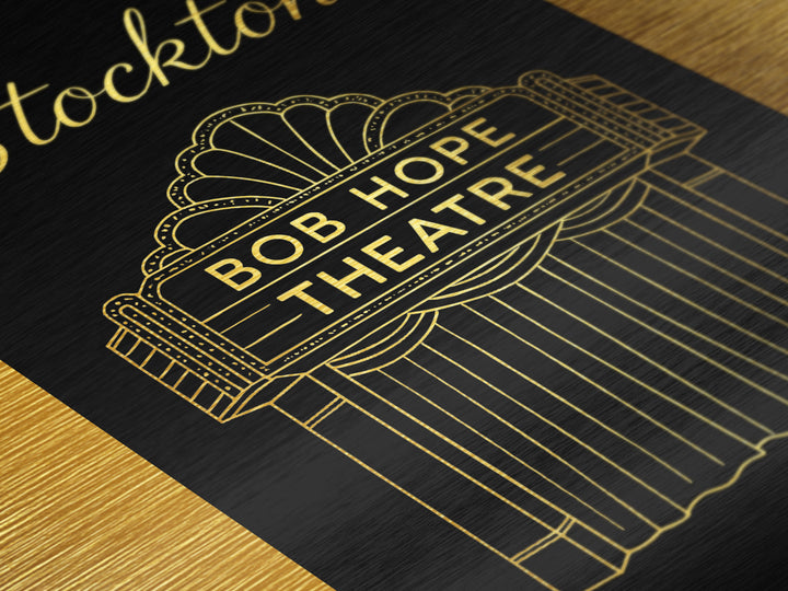 Stockton California Art, Metallic Gold Art, Wood Framed Art, Metal Art, Minimalist Wall Art, Honeymoon Gift, Bedroom Decor