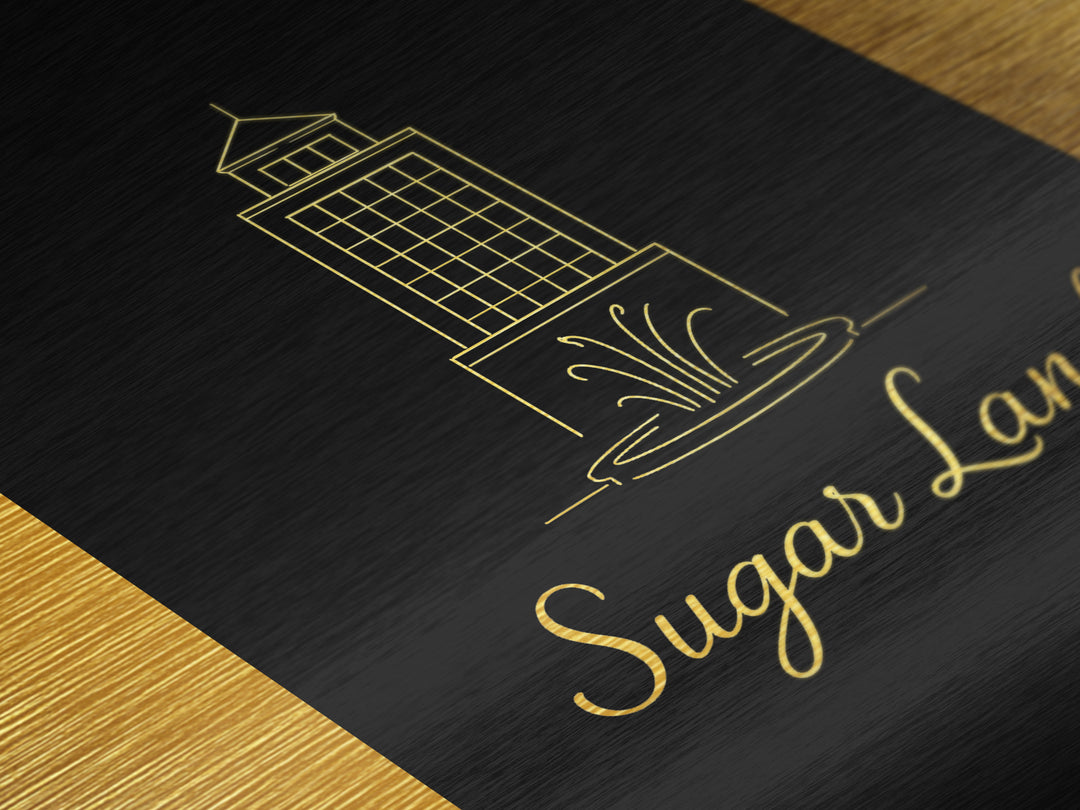 Sugar Land Texas Art, Metallic Gold Art, Wood Framed Art, Metal Art, Minimalist Wall Art, Destination Gift, Home Decor