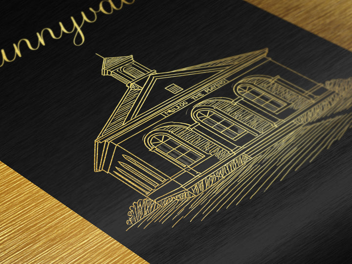 Sunnyvale California Travel, Metallic Gold Print, Wood Framed Art, Metal Art, Modern House Art, Wanderlust Gift, Living Room Decor