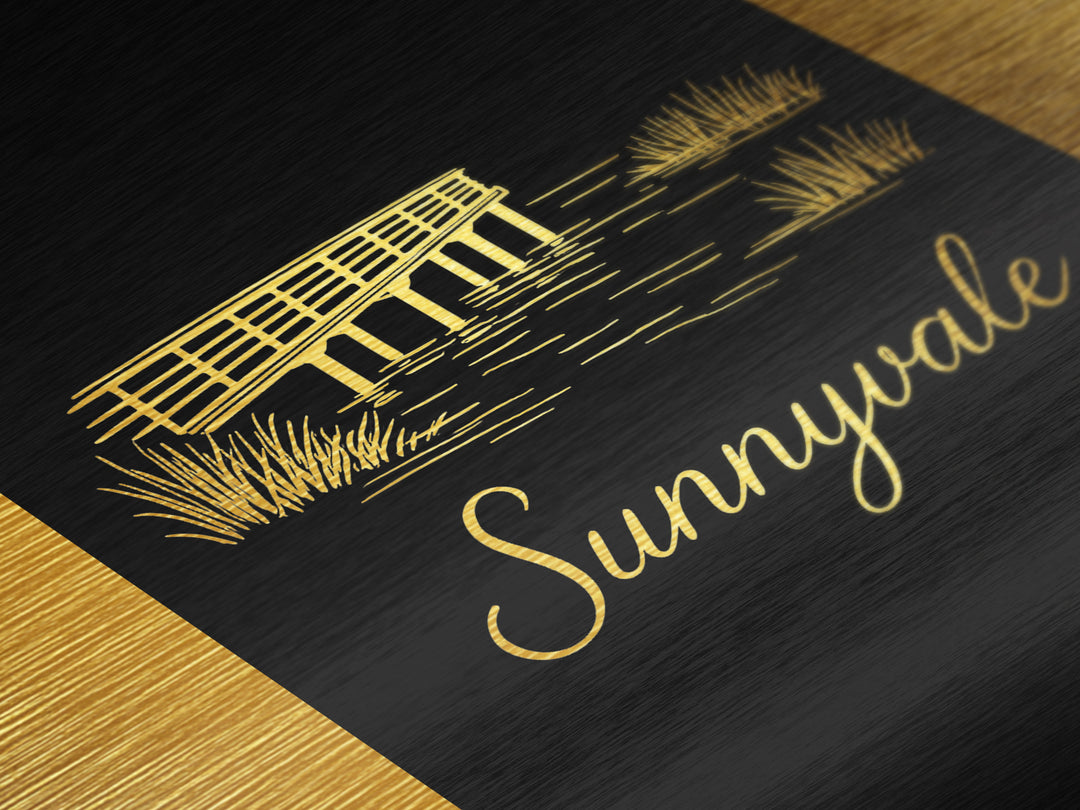 Sunnyvale California Art, Metallic Gold Art, Wood Framed Art, Metal Art, Modern Wall Art, Anniversary Travel Gift, Office Decor