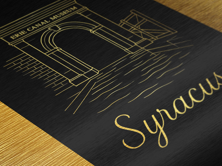 Syracuse New York Travel, Metallic Gold Print, Wood Framed Art, Metal Art, Modern House Art, Birthday Travel Gift, Living Room Decor