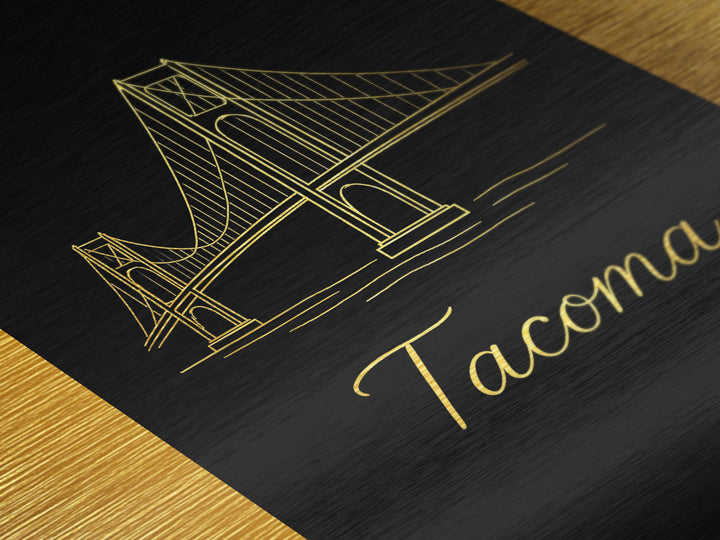 Tacoma Washington Travel, Metallic Gold Print, Wood Framed Art, Metal Art, Modern Wall Art, Adventure Lover Gift, Bedroom Decor
