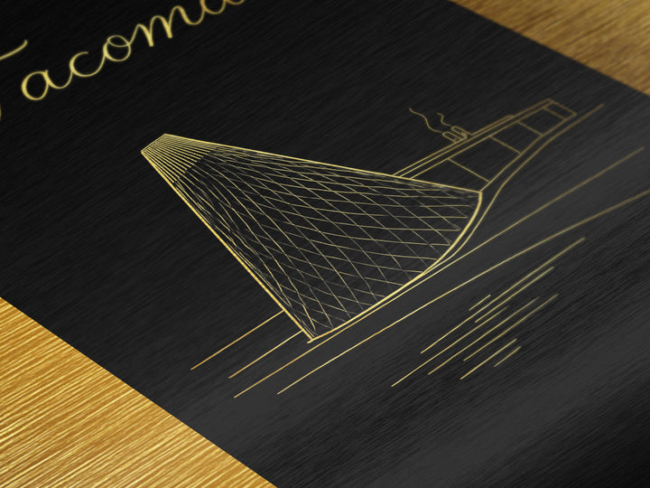 Tacoma Washington Art, Metallic Gold Art, Wood Framed Art, Metal Art, Minimalist Wall Art, Destination Gift, Home Decor