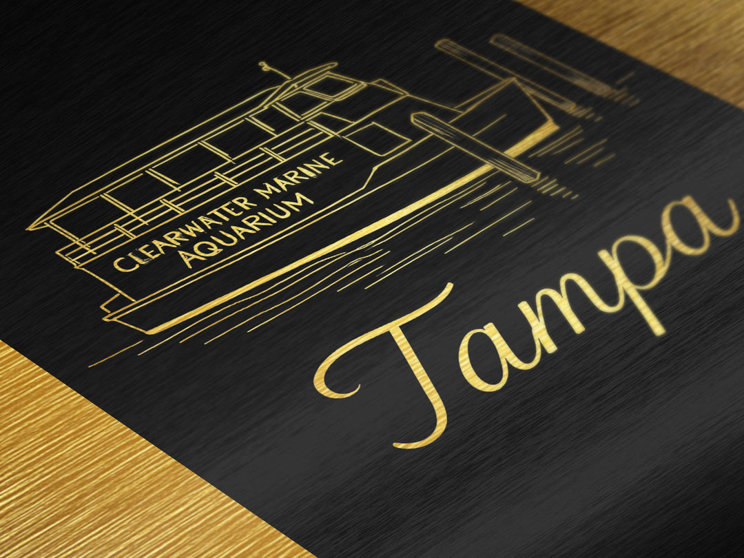 Tampa Florida Travel, Metallic Gold Print, Wood Framed Art, Metal Art, Modern Wall Art, Graduation Travel Gift, Bedroom Decor