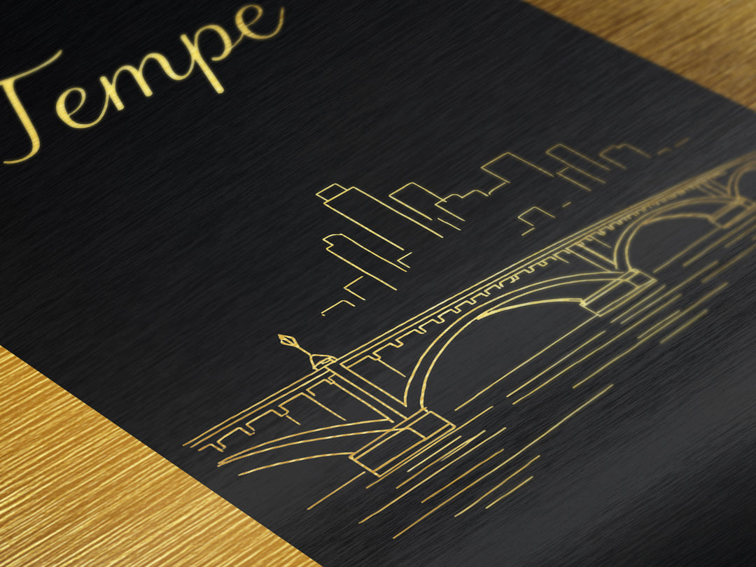 Tempe Arizona Travel, Metallic Gold Print, Wood Framed Art, Metal Art, Modern House Art, Birthday Travel Gift, Office Decor