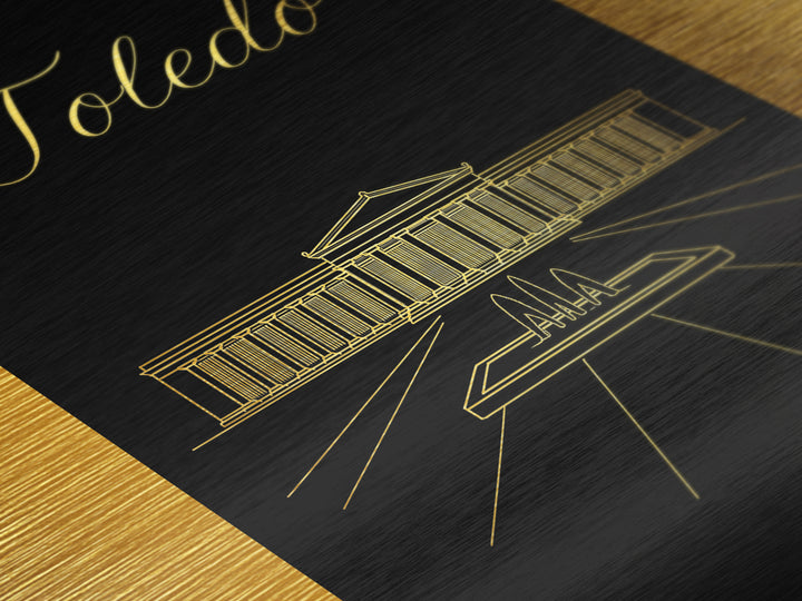 Toledo Ohio Travel, Metallic Gold Print, Wood Framed Art, Metal Art, Modern Wall Art, Graduation Travel Gift, Home Decor