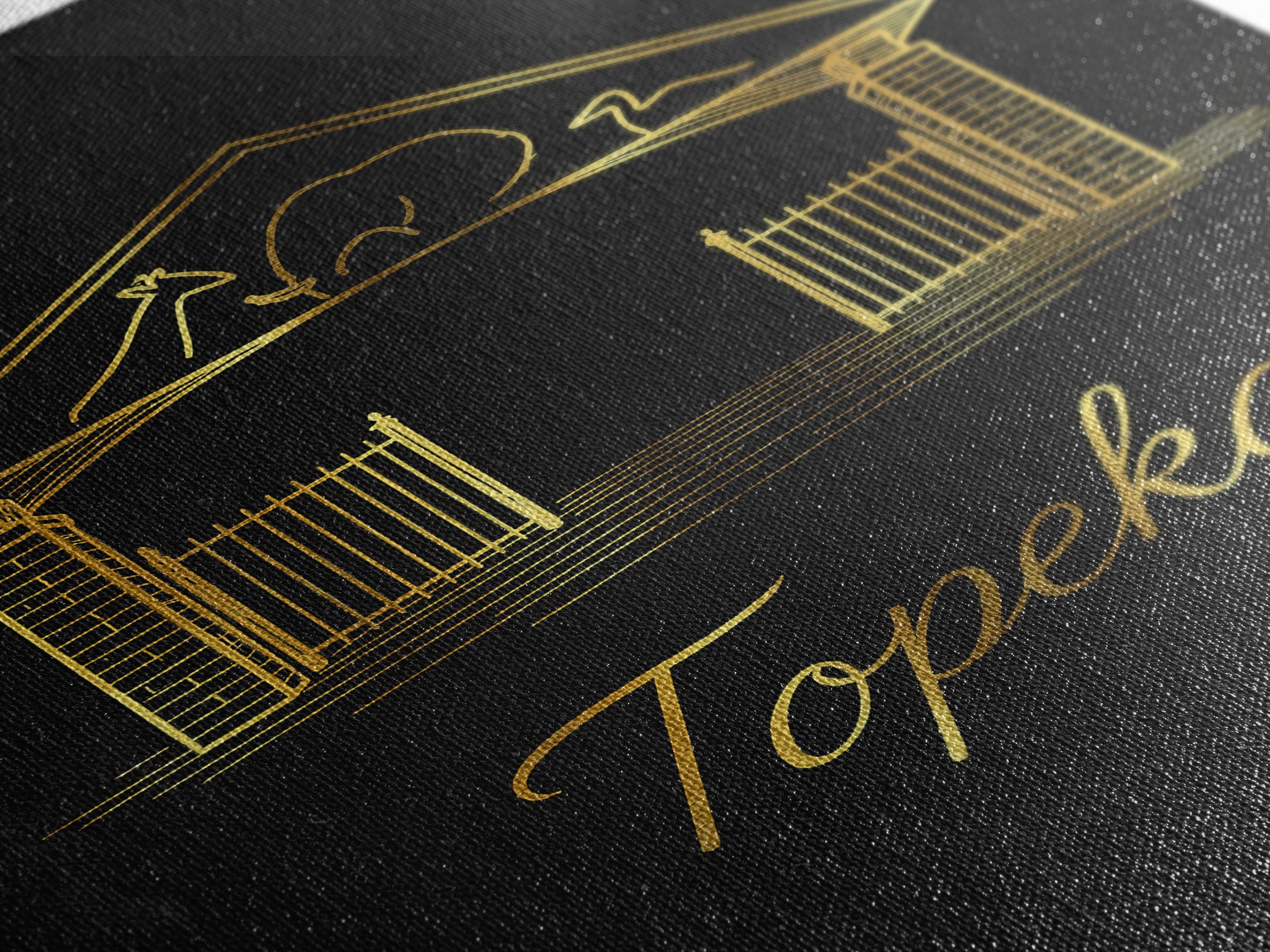 Topeka Travel Poster, Framed Canvas Print, Black Gold Minimalist Art, Topeka Art Print, City Illustration, Modern Wall Decor, Poster Art