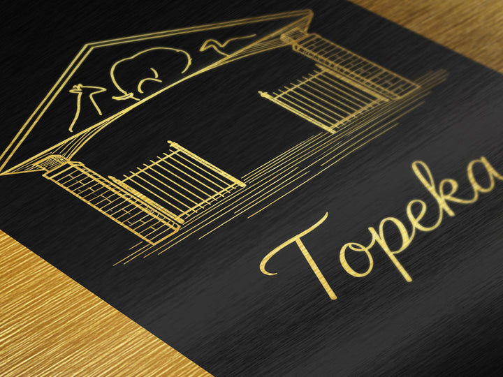 Topeka Kansas Art, Metallic Gold Art, Wood Framed Art, Metal Art, Modern Wall Art, Retirement Travel Gift, Office Decor