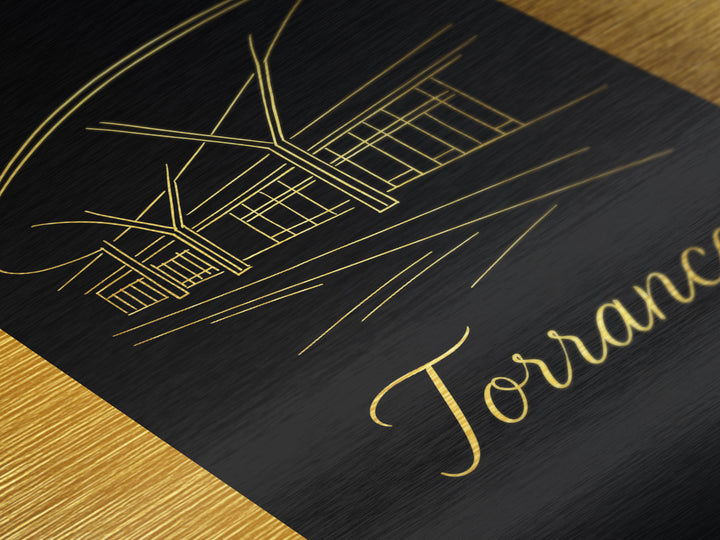 Torrance California Travel, Metallic Gold Print, Wood Framed Art, Metal Art, Modern Wall Art, Adventure Lover Gift, Bedroom Decor