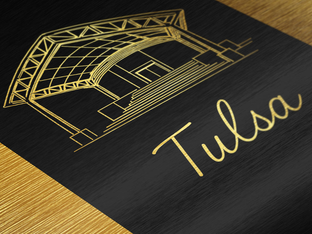 Tulsa Oklahoma Art, Metallic Gold Art, Wood Framed Art, Metal Art, Modern House Art, Birthday Travel Gift, Living Room Decor