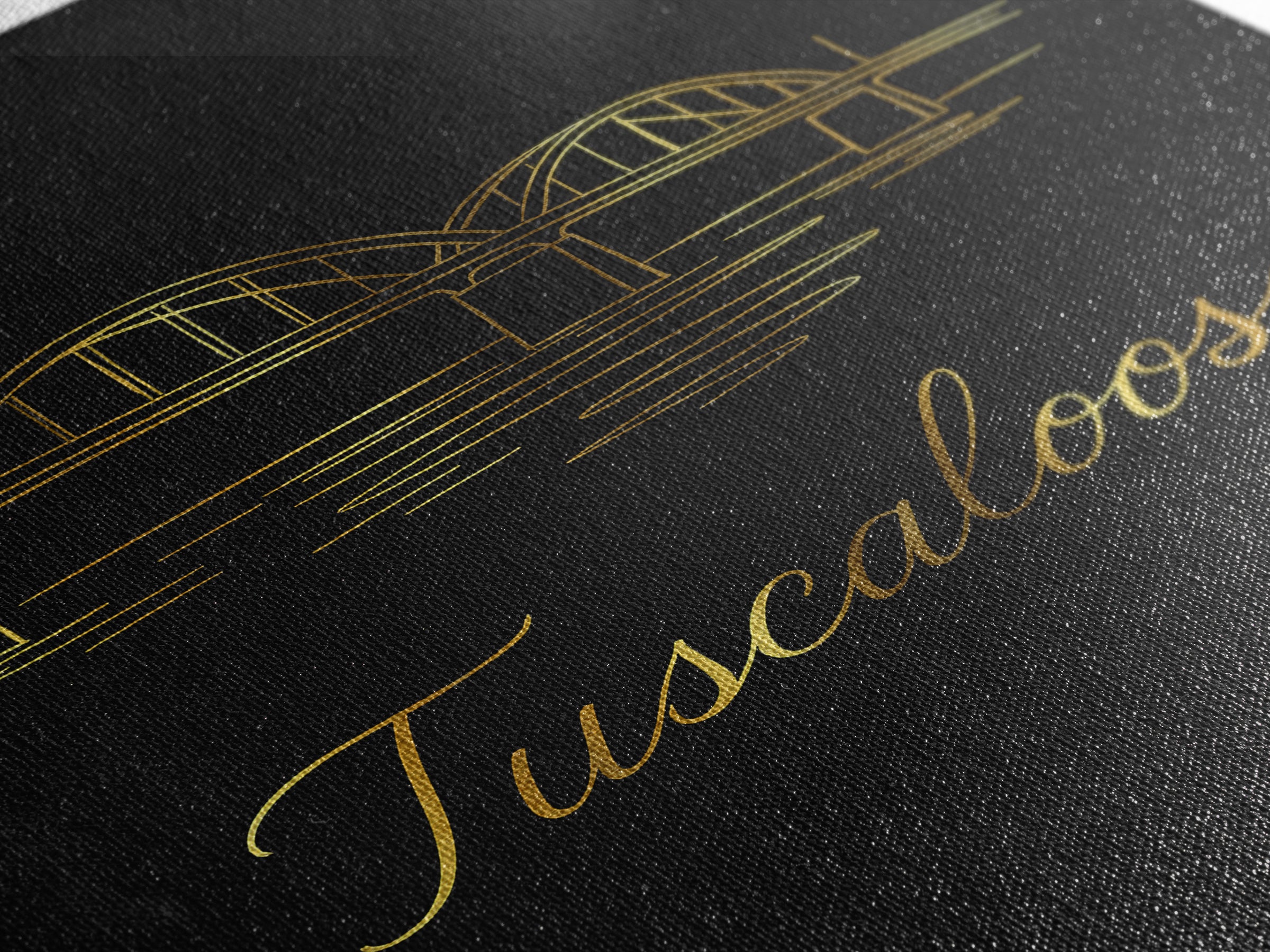 Tuscaloosa Alabama Travel Poster, Framed Canvas Print, Gold Outline Poster Art, Tuscaloosa Travel Art, City Art Print, Travel Wall Art