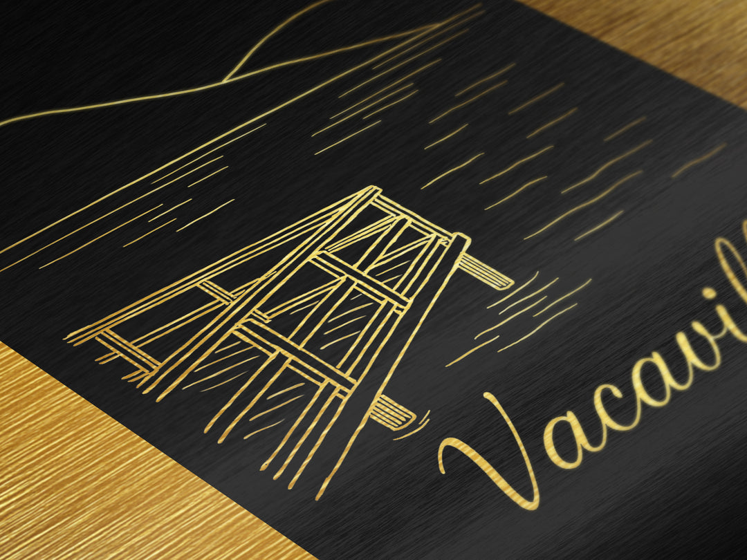 Vacaville California Art, Metallic Gold Art, Wood Framed Art, Metal Art, Modern Wall Art, Graduation Travel Gift, Bedroom Decor