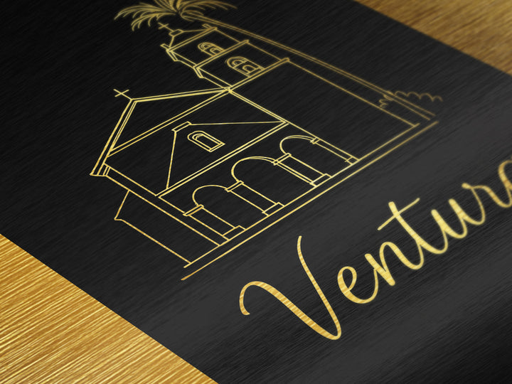 Ventura California Travel, Metallic Gold Print, Wood Framed Art, Metal Art, Modern Wall Art, Honeymoon Gift, Office Decor