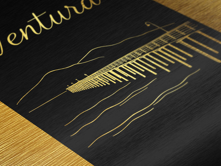 Ventura California Art, Metallic Gold Art, Wood Framed Art, Metal Art, Modern House Art, Birthday Travel Gift, Home Decor
