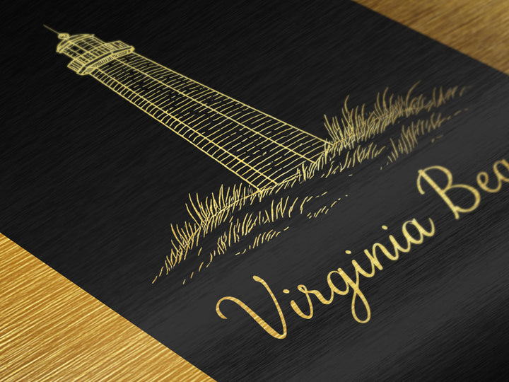 Virginia Beach Virginia Travel, Metallic Gold Print, Wood Framed Art, Metal Art, Modern Wall Art, Destination Gift, Home Decor