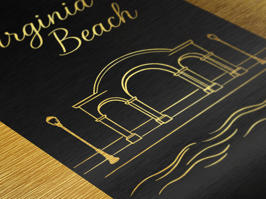 Virginia Beach Virginia Art, Metallic Gold Art, Wood Framed Art, Metal Art, Minimalist Wall Art, Wanderlust Gift, Office Decor