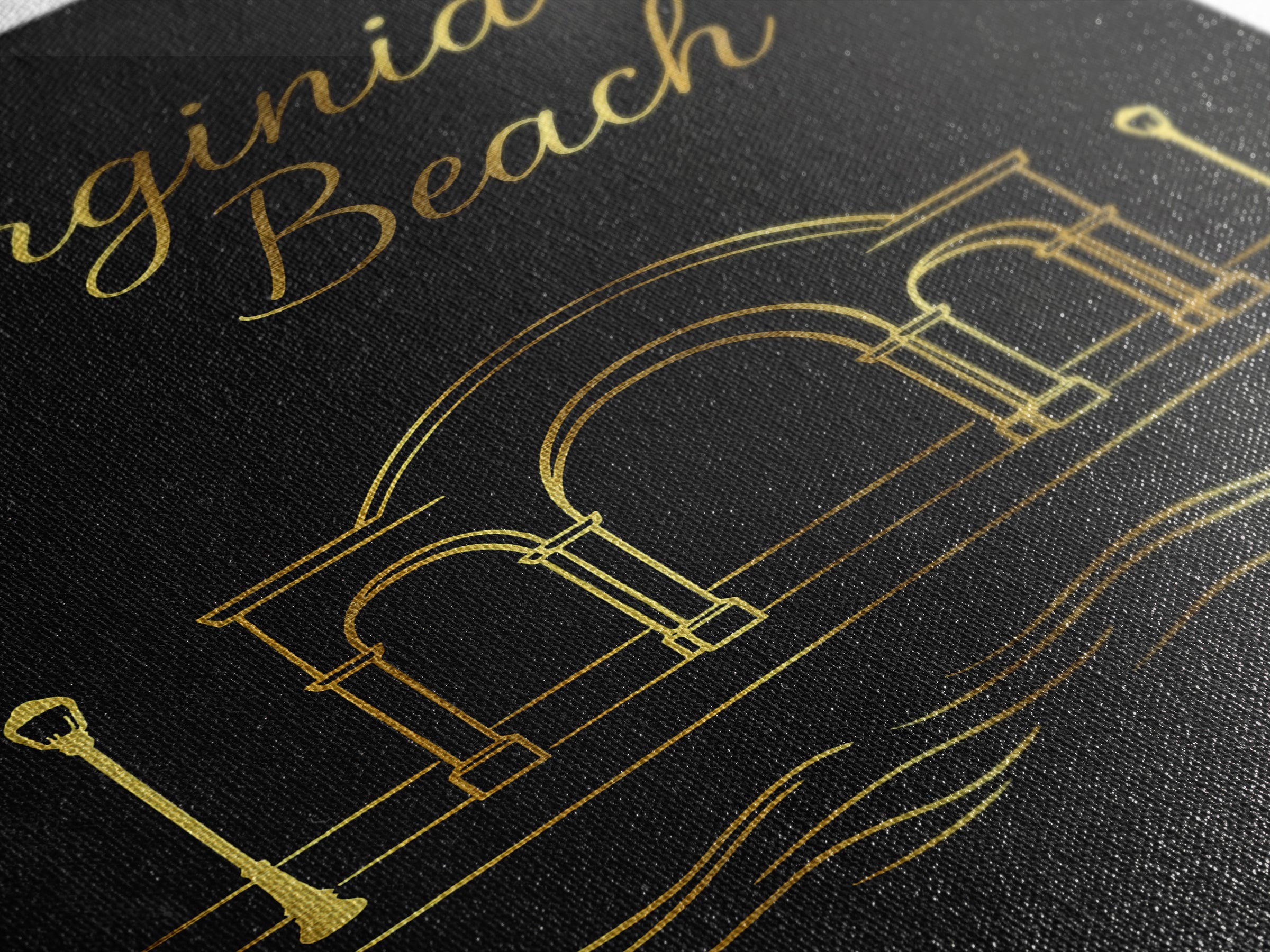 Virignia Beach Travel Poster, Canvas Print, Minimalist Gold Line Art, Virignia Beach Poster Print, Home Office Decor, Travel Wall Art