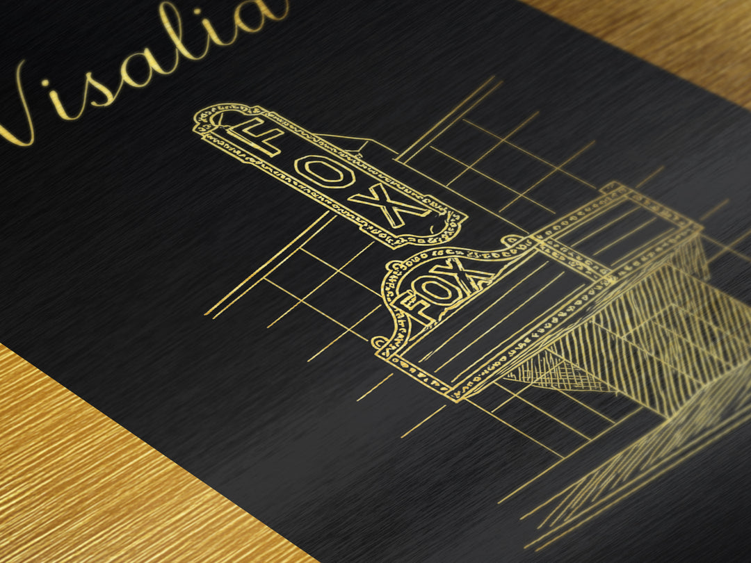 Visalia California Travel, Metallic Gold Print, Wood Framed Art, Metal Art, Modern House Art, Anniversary Travel Gift, Bedroom Decor