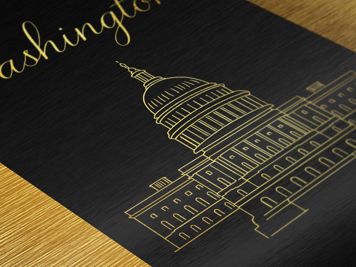 Washington DC Travel, Metallic Gold Print, Wood Framed Art, Metal Art, Modern Wall Art, Anniversary Travel Gift, Living Room Decor