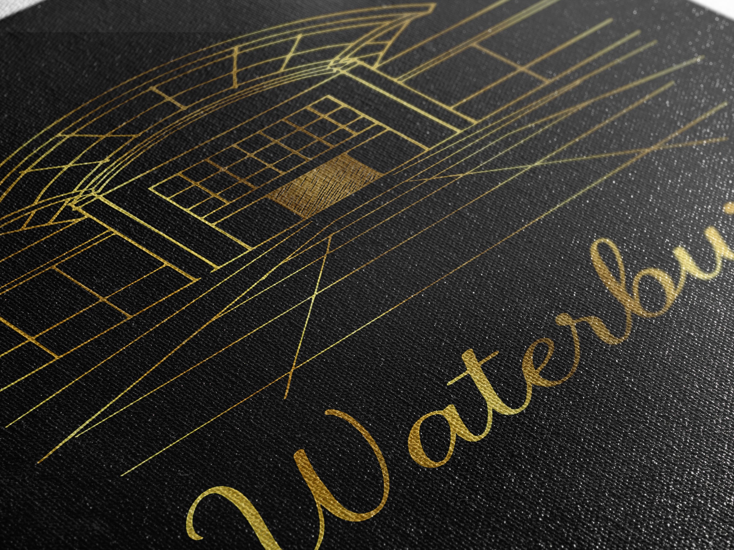 Waterbury Connecticut Travel Poster, Canvas Print, Gold Outline Poster Art, Waterbury Art Print, Wall Decor, Travel Print, Home Decor
