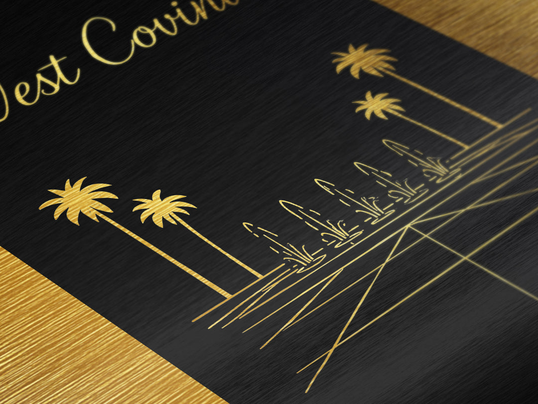 West Covina California Art, Metallic Gold Art, Wood Framed Art, Metal Art, Modern House Art, Wanderlust Gift, Living Room Decor