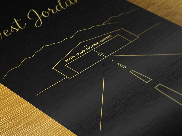 West Jordan Utah Travel, Metallic Gold Print, Wood Framed Art, Metal Art, Modern Wall Art, Anniversary Travel Gift, Bedroom Decor