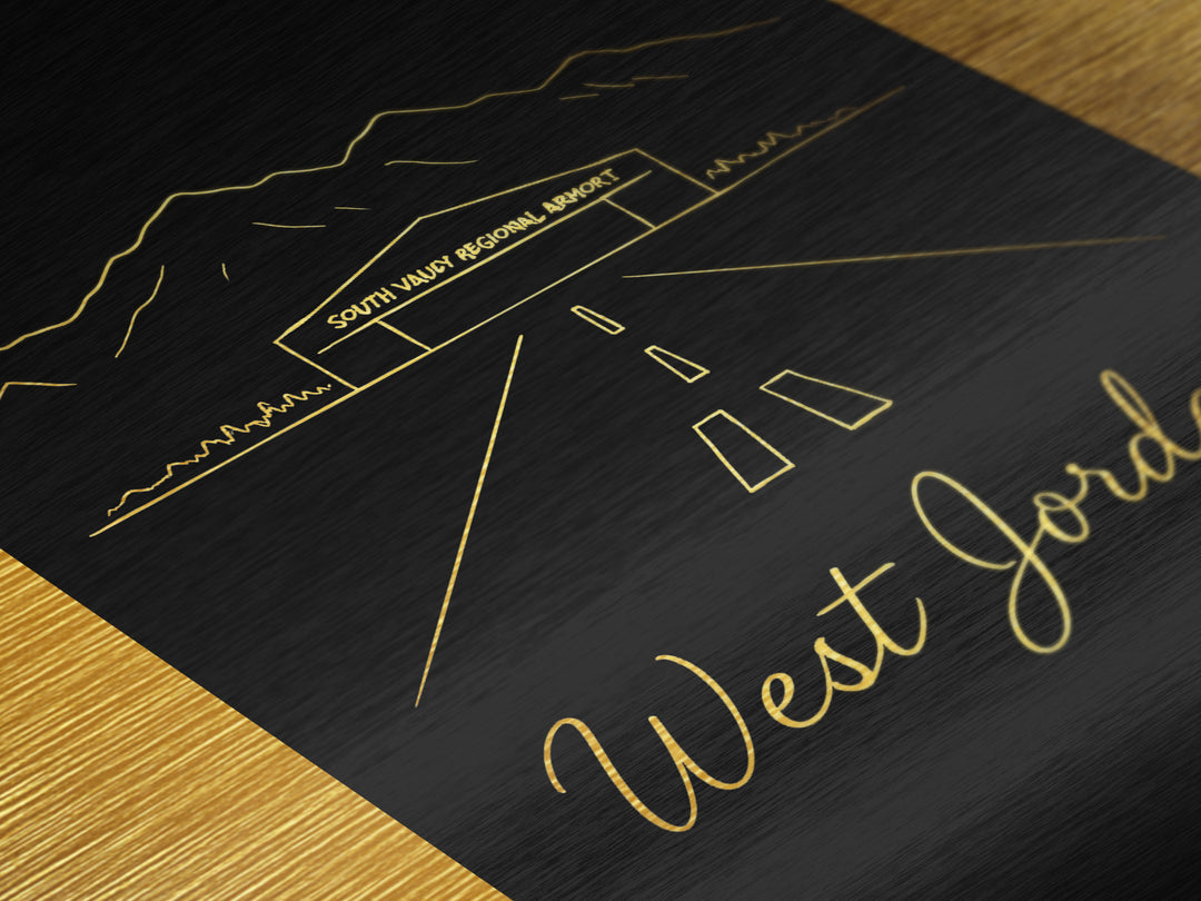West Jordan Utah Travel, Metallic Gold Print, Wood Framed Art, Metal Art, Minimalist Wall Art, Honeymoon Gift, Home Decor