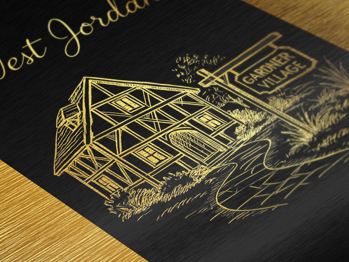 West Jordan Utah Art, Metallic Gold Art, Wood Framed Art, Metal Art, Modern House Art, Birthday Travel Gift, Living Room Decor