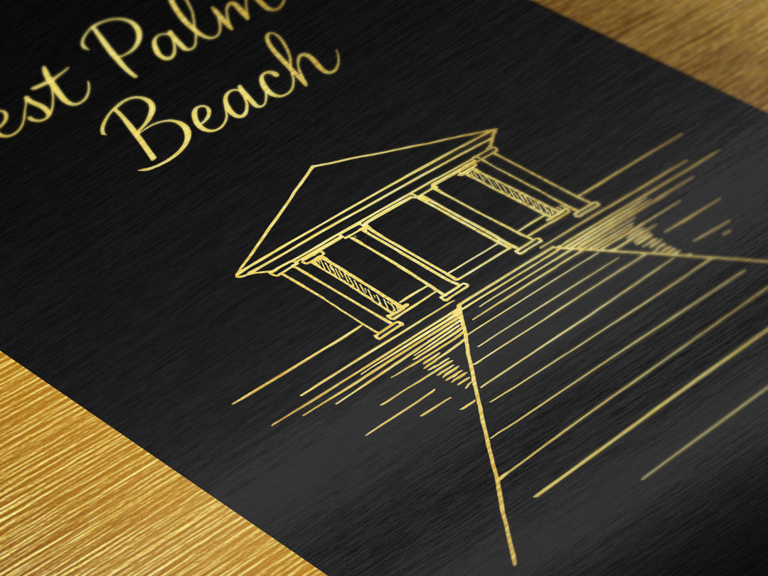 West Palm Beach Florida Travel, Metallic Gold Print, Wood Framed Art, Metal Art, Modern Wall Art, Honeymoon Gift, Office Decor