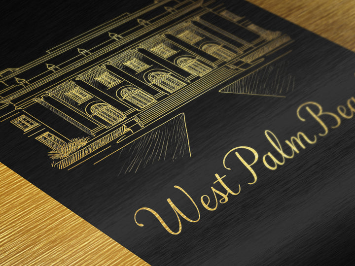 West Palm Beach Florida Art, Metallic Gold Art, Wood Framed Art, Metal Art, Minimalist Wall Art, Birthday Travel Gift, Home Decor