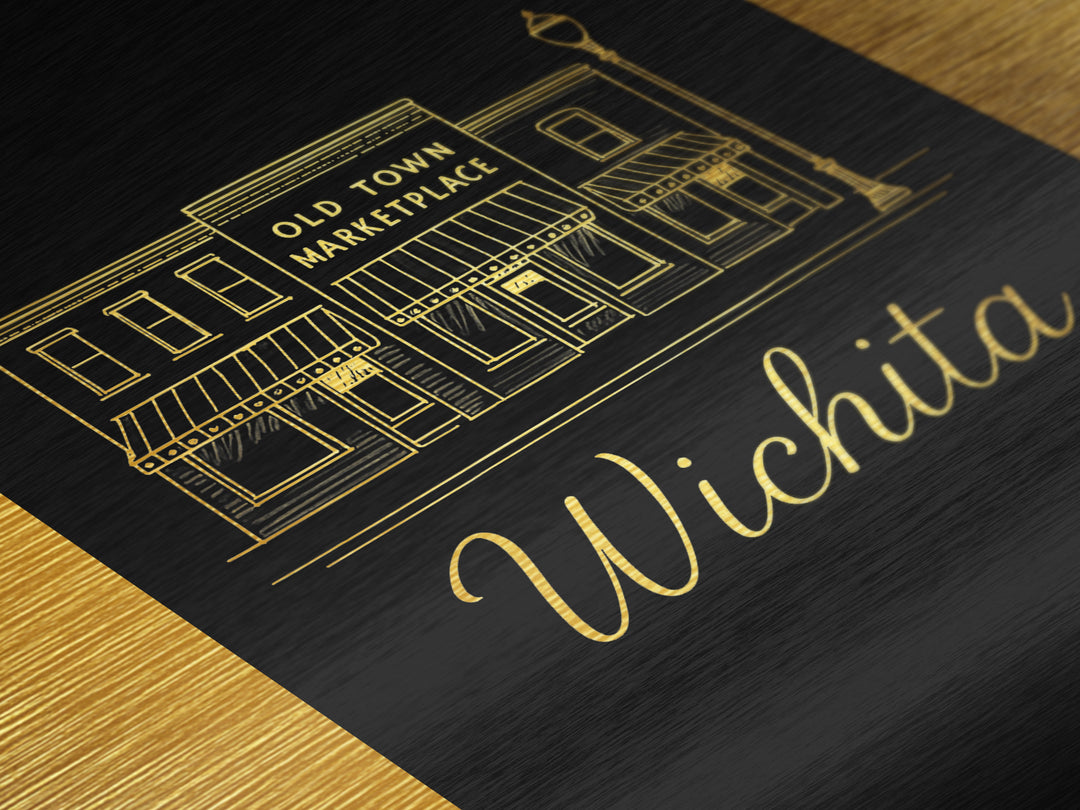 Wichita Kansas Art, Metallic Gold Art, Wood Framed Art, Metal Art, Modern House Art, Wanderlust Gift, Bedroom Decor