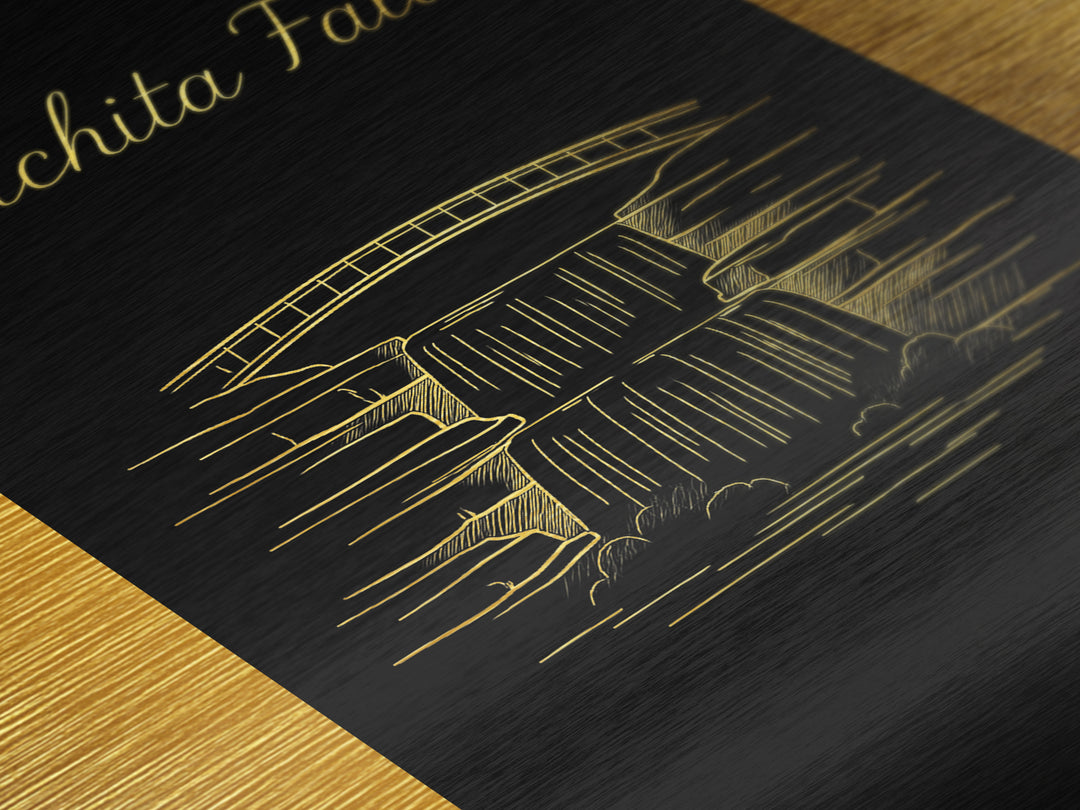 Wichita Falls Texas Travel, Metallic Gold Print, Wood Framed Art, Metal Art, Modern Wall Art, Anniversary Travel Gift, Office Decor