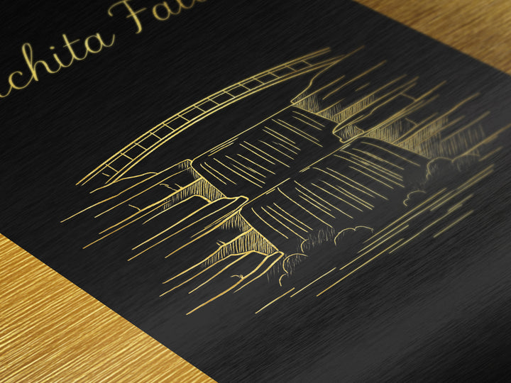 Wichita Falls Texas Travel, Metallic Gold Print, Wood Framed Art, Metal Art, Modern Wall Art, Anniversary Travel Gift, Office Decor