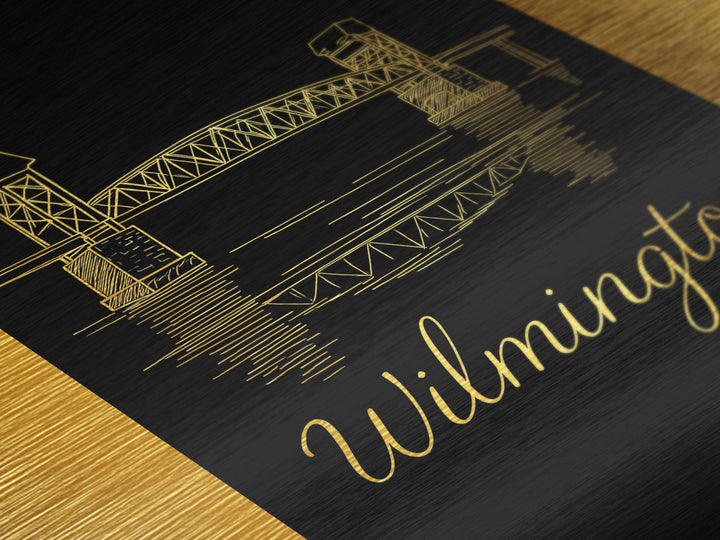 Wilmington Delaware Art, Metallic Gold Art, Wood Framed Art, Metal Art, Minimalist Wall Art, Honeymoon Gift, Living Room Decor
