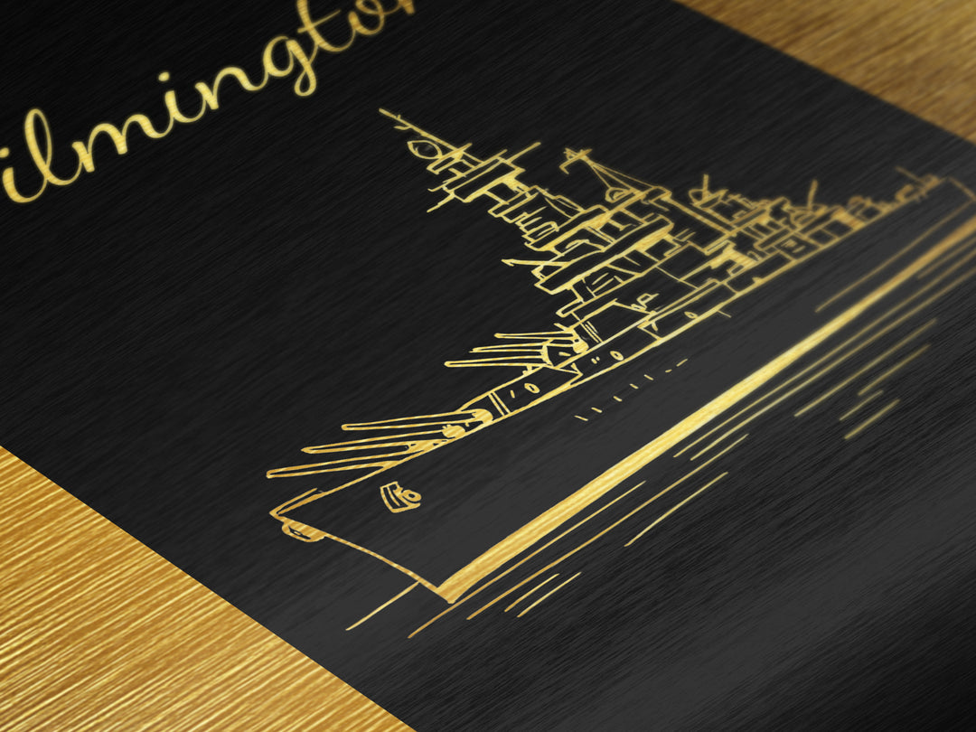 Wilmington Delaware Travel, Metallic Gold Print, Wood Framed Art, Metal Art, Modern House Art, Birthday Travel Gift, Home Decor