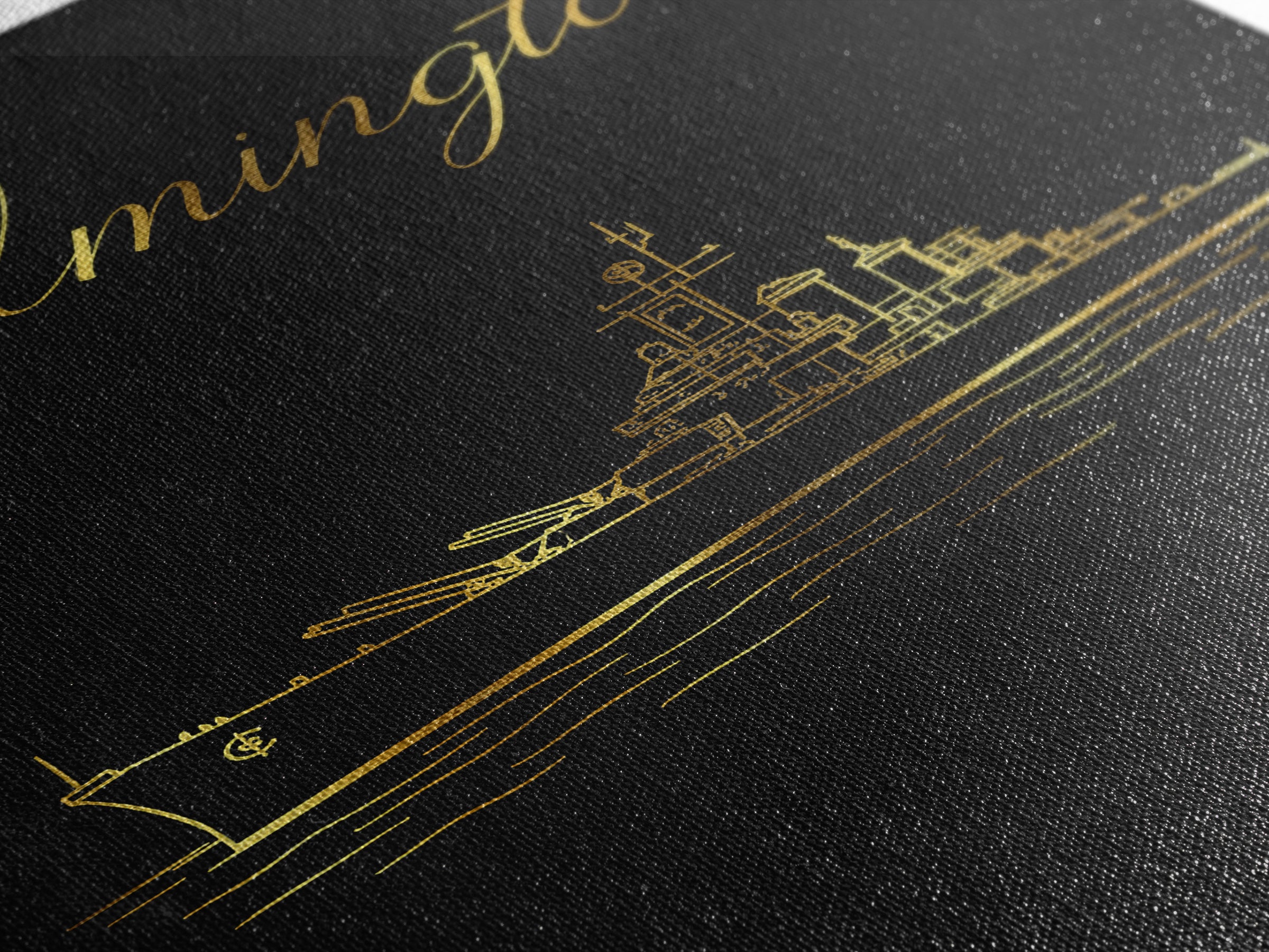 Wilmington Travel Poster, Framed Canvas Print, Black Gold Minimalist Art, Wilmington Travel Art, Living Room Wall Art, Home Office Decor