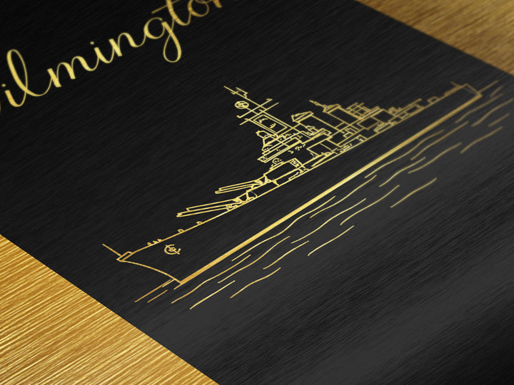 Wilmington North Carolina Art, Metallic Gold Art, Wood Framed Art, Metal Art, Modern Wall Art, Retirement Travel Gift, Bedroom Decor