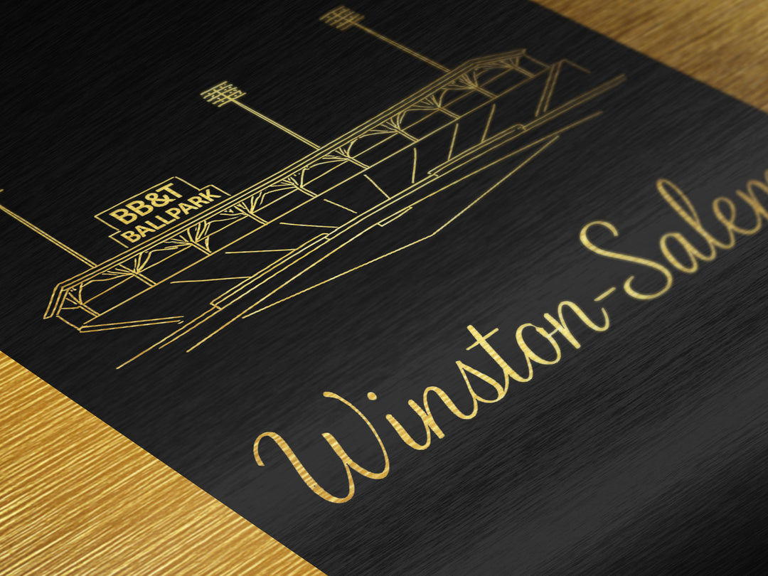 Winston Salem North Carolina Art, Metallic Gold Art, Wood Framed Art, Metal Art, Minimalist Wall Art, Destination Gift, Office Decor
