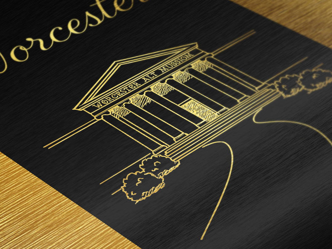 Worcester Massachusetts Art, Metallic Gold Art, Wood Framed Art, Metal Art, Modern House Art, Birthday Travel Gift, Office Decor