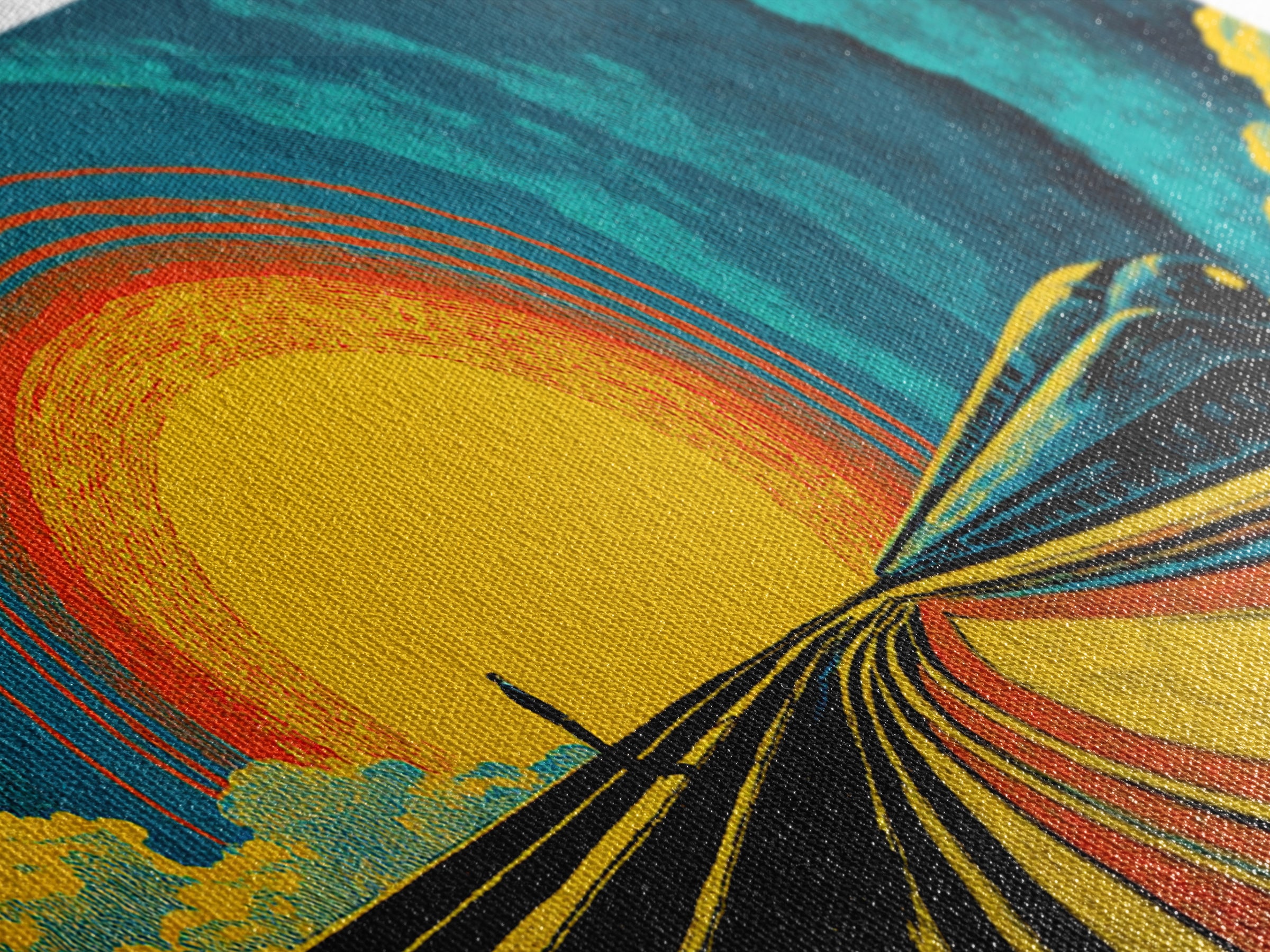 Futuristic Train Sunset Wall Art, Retro Sci Fi Railway Poster, Midcentury Modern Decor, MCM Wall Decor, Bold Orange Blue Print